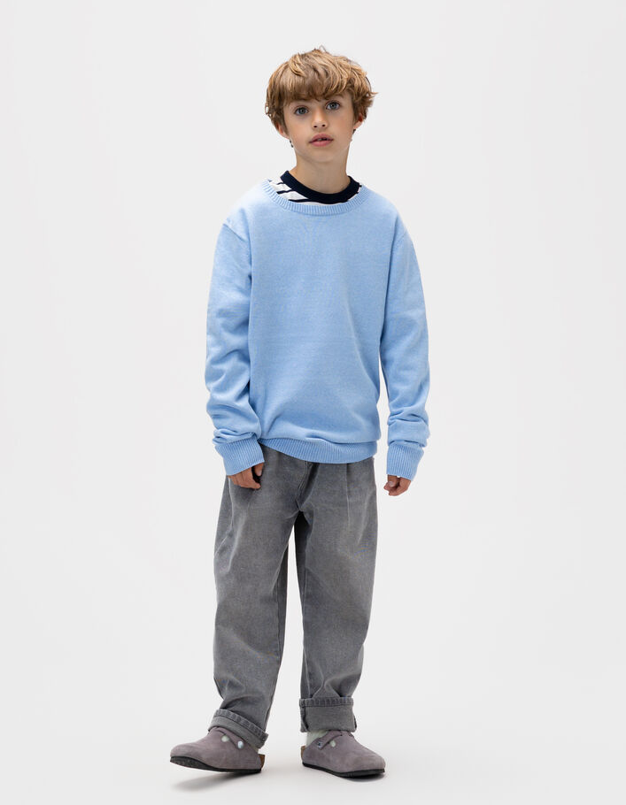 NEXT Garçon Pull à col rond en coton avec cerf, bleu, 7 ans