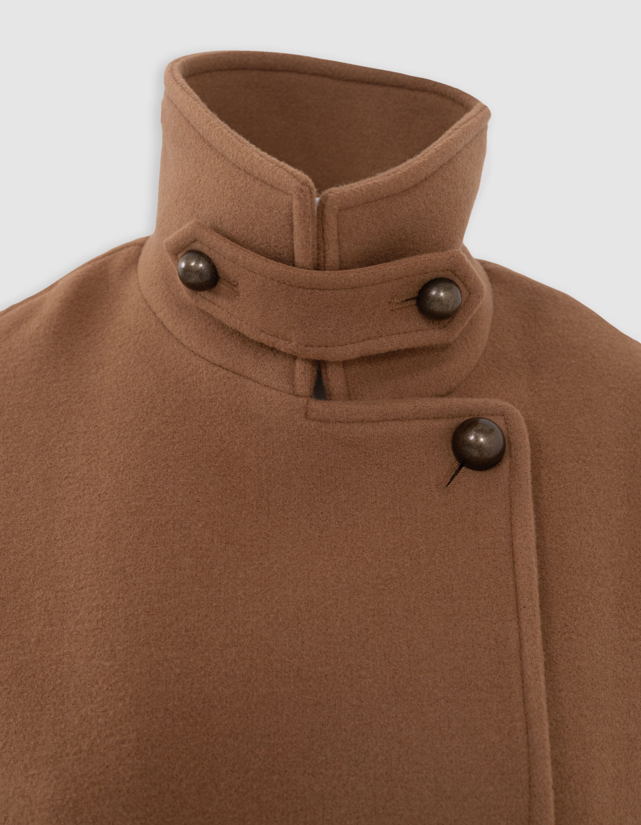 Women s long camel pea coat with stitched nylon details IKKS
