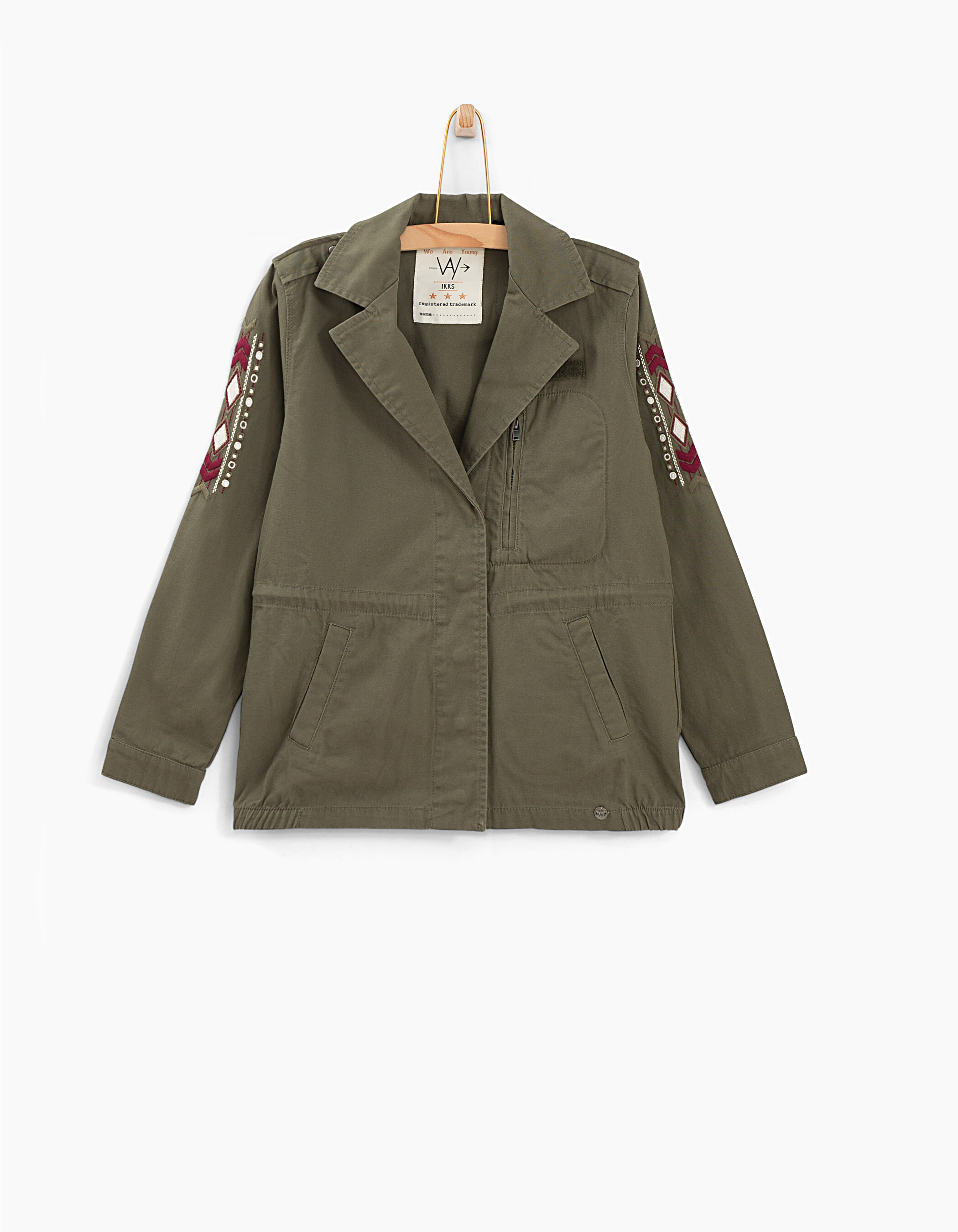 Girls khaki parka with palm prints on the back IKKS