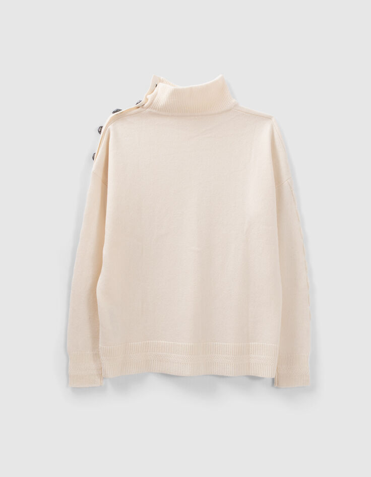 Cremewei&szlig;er Damenstrickpullover mit gravierten Kn&ouml;pfen-7