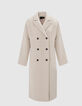Manteau long blanc en drap de laine recyclé mélangé femme-7