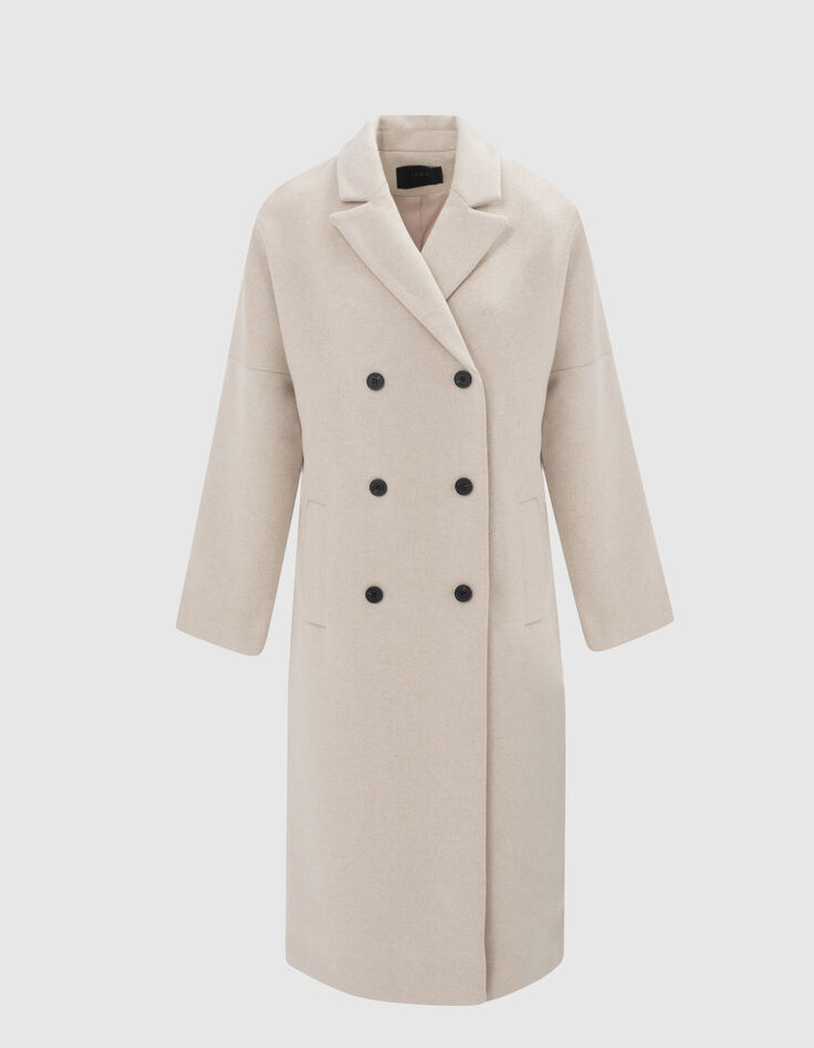 Manteau long blanc en drap de laine recyclé mélangé femme-7