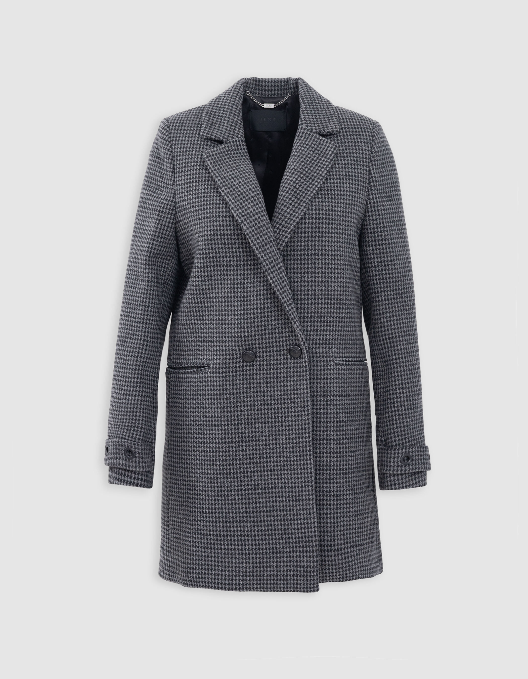 Women's metallic houndstooth pattern black straight coat