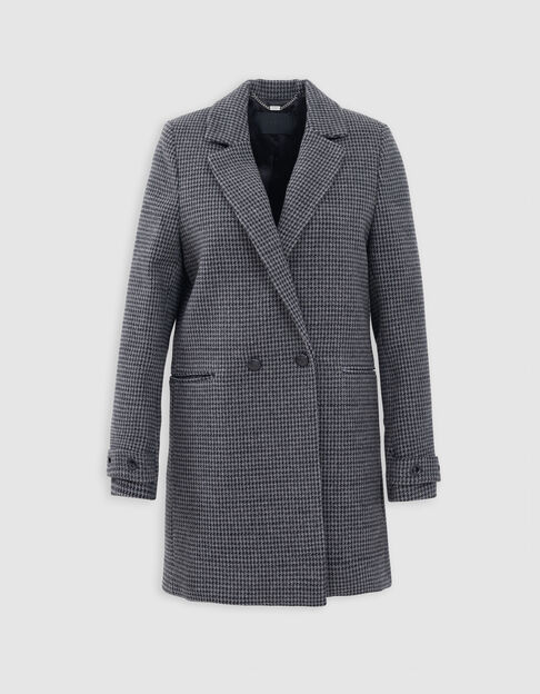 Zwarte rechte jas met houndstoothmotief voor dames - IKKS