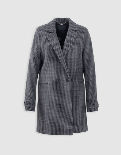 Zwarte rechte jas met houndstoothmotief voor dames - IKKS