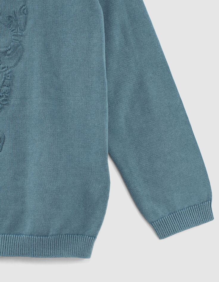 Boys’ blue knit sweater with embossed skull and hood-5