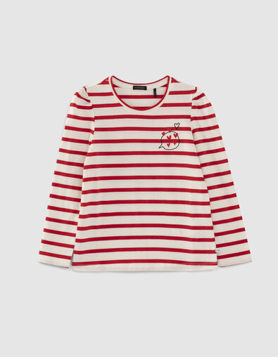 Girls’ ecru mini me T-shirt with red stripes - IKKS