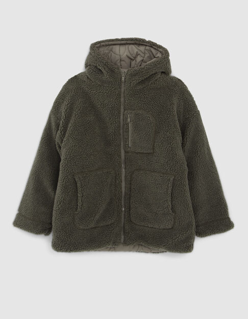 Girls&rsquo; khaki Sherpa/quilted reversible padded coat - IKKS