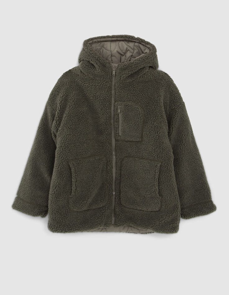 Manteau r&eacute;versible kaki Sherpa ou matelass&eacute; fille-1