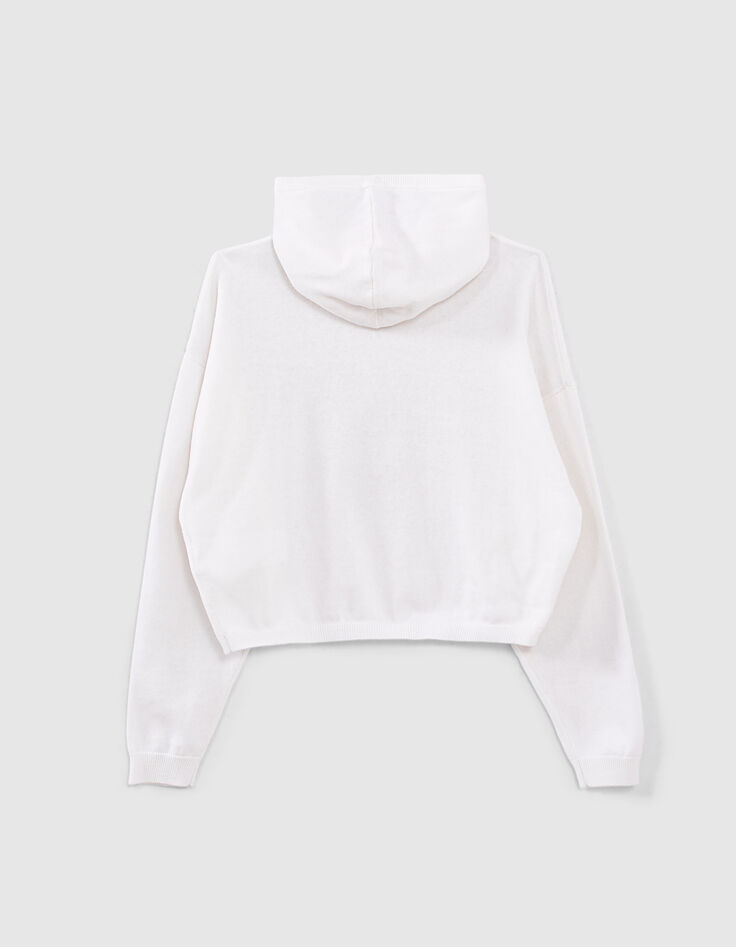 Cremewei&szlig;er M&auml;dchen-Kapuzen-Strickpulli mit Pr&auml;gemotiv -2