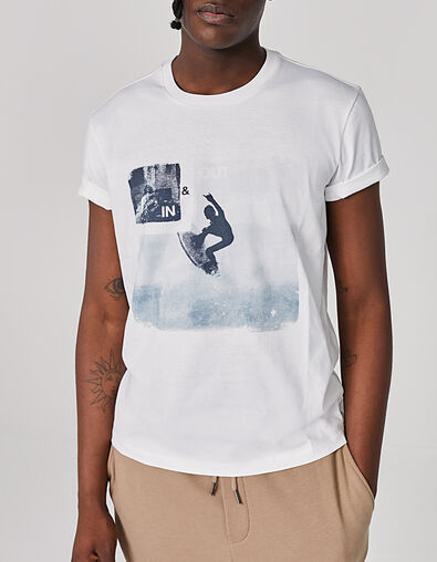 Tee-shirt blanc visuels guitariste-surfeur bio Homme - IKKS