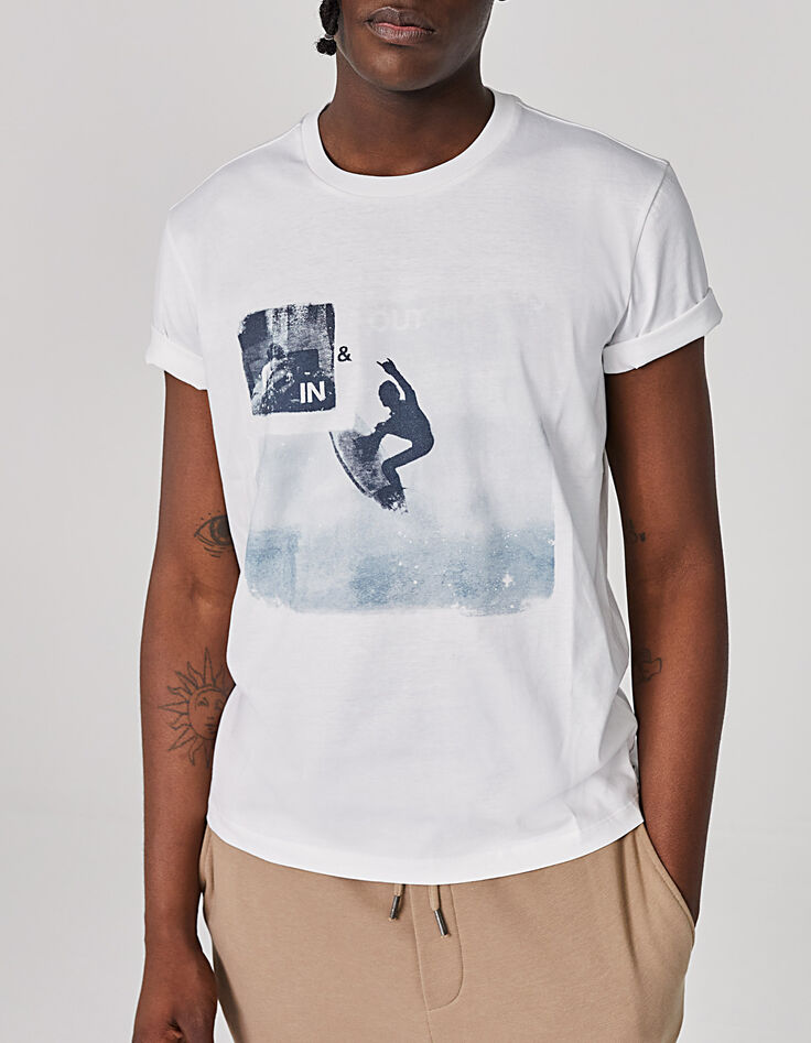 Tee-shirt blanc visuels guitariste-surfeur bio Homme-1