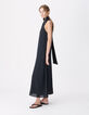 Women's navy long dress with fixed scarf-4