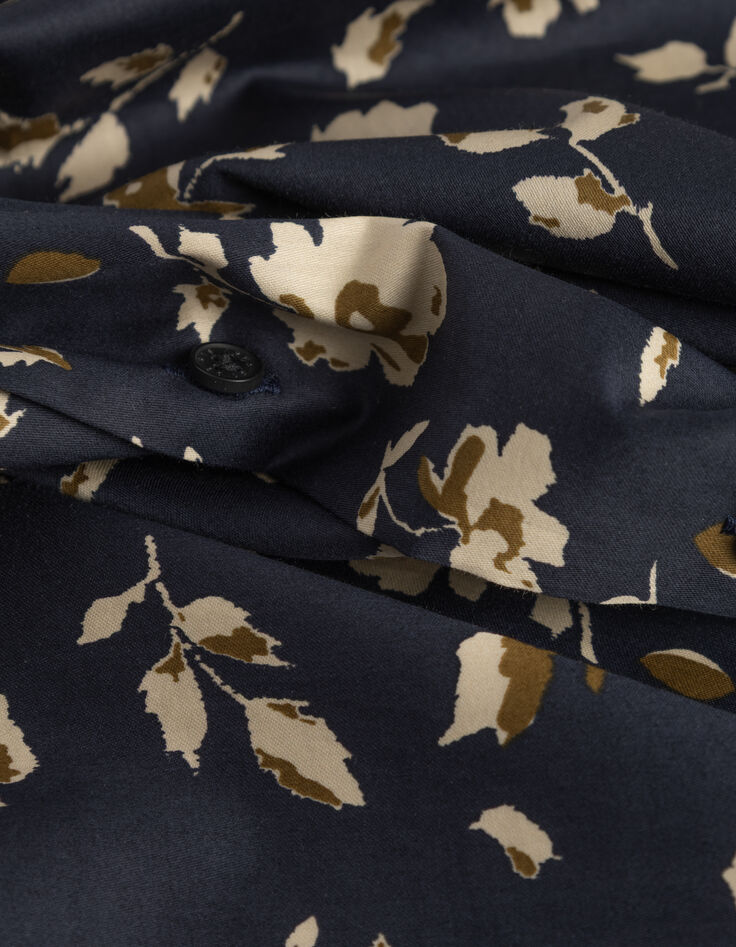 Marineblaues SLIM-Herrenhemd beiger Blumenprint-8