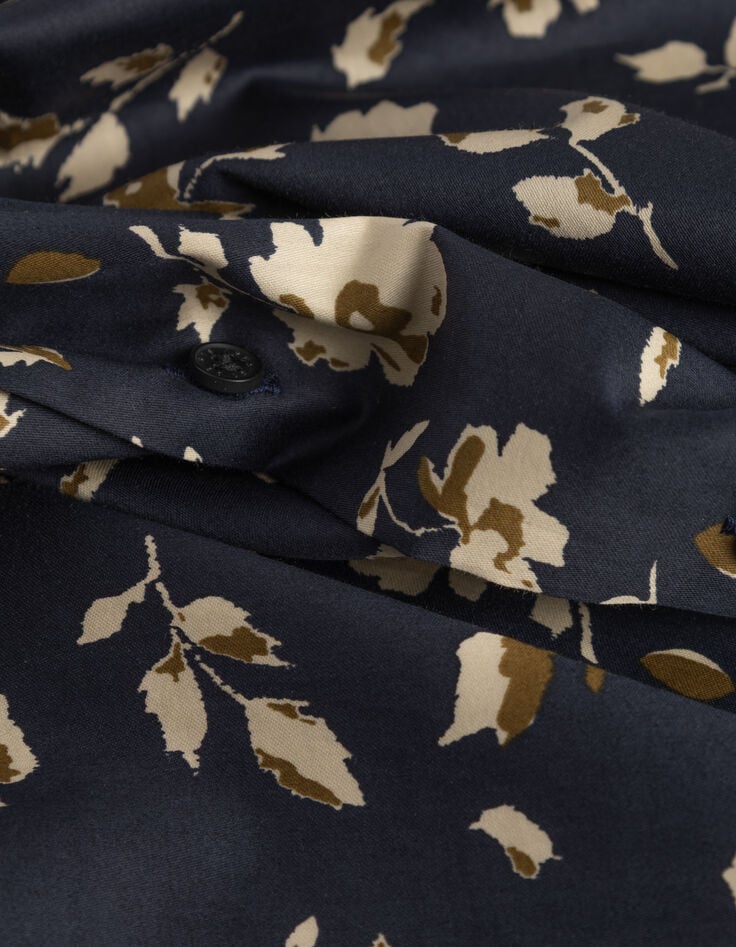 Marineblaues SLIM-Herrenhemd beiger Blumenprint-8 Marineblaues SLIM-Herrenhemd beiger Blumenprint-8