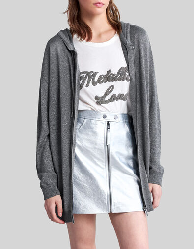 Mittellange Damen-Strickjacke silberfarbenes Lurex - IKKS
