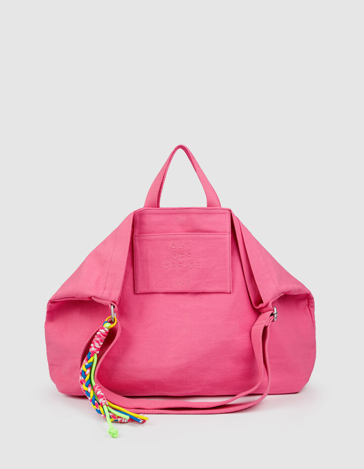 Mujer totebag bordado de lona rosa-1