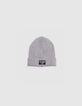 Boy's grey recycled knit beanie with gum logo-3