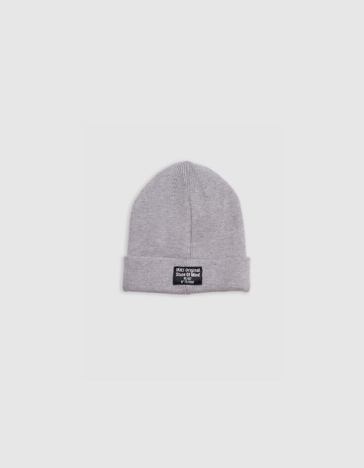 Boy's grey recycled knit beanie with gum logo-3