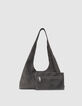 Sac Hobo gris cuir velours souple Femme-6