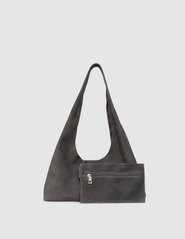 Sac Hobo gris cuir velours souple Femme-6