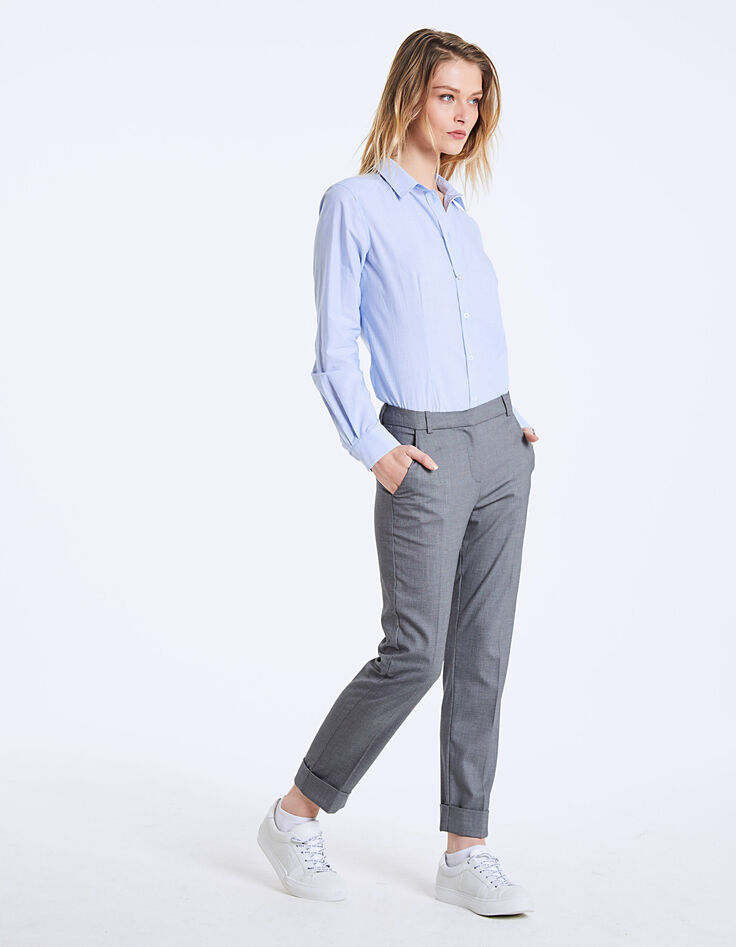 Camisa de algodón de rayas finas azules mujer-6