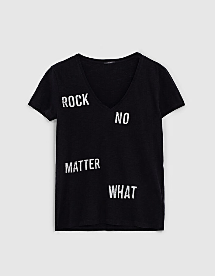 Women’s black rock slogan image organic cotton T-shirt - IKKS