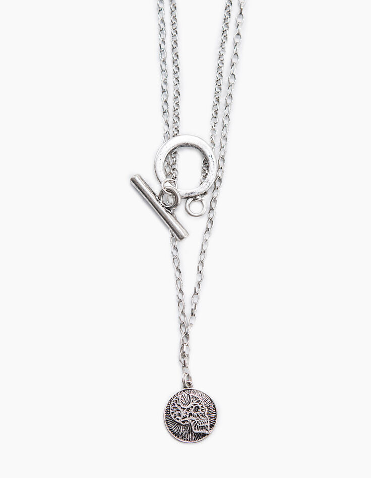 Women’s skeleton medallion multi-strand long necklace-2