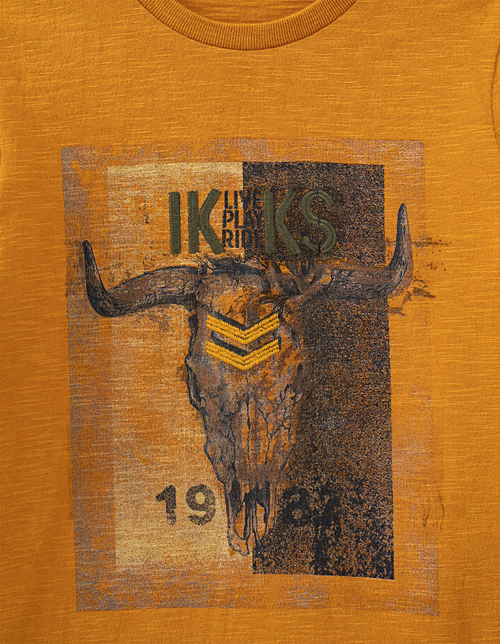 Boys' ochre buffalo head image T-shirt - IKKS