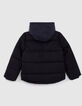 Doudoune navy bi matière fourrée à capuche nylon garçon-3