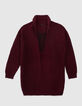 Women’s burgundy knit cardigan with intarsia love slogan-3