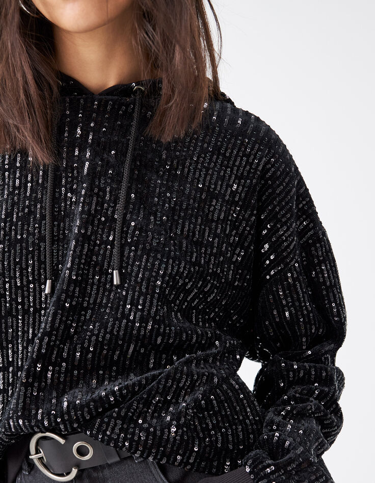 Sweat avec sequins brodés sur velours femme-4
