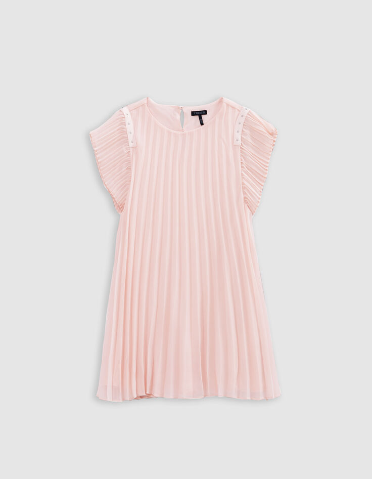 Robe rose plissée décor clous fille-2