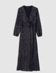 Women's black sequin-embroidered wrap dress-5
