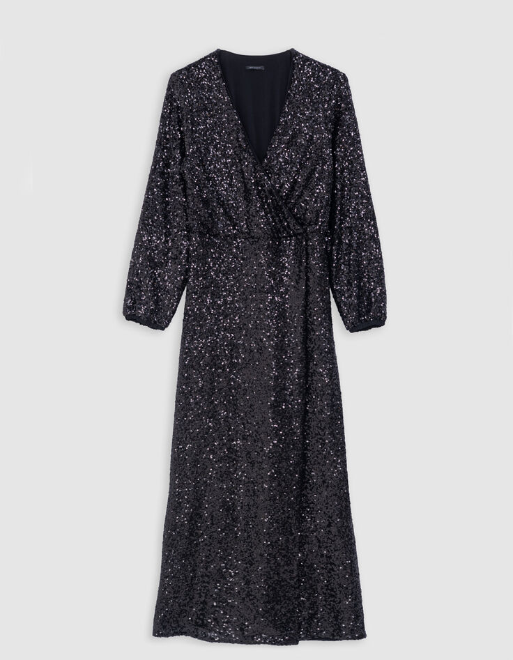 Women's black sequin-embroidered wrap dress-5