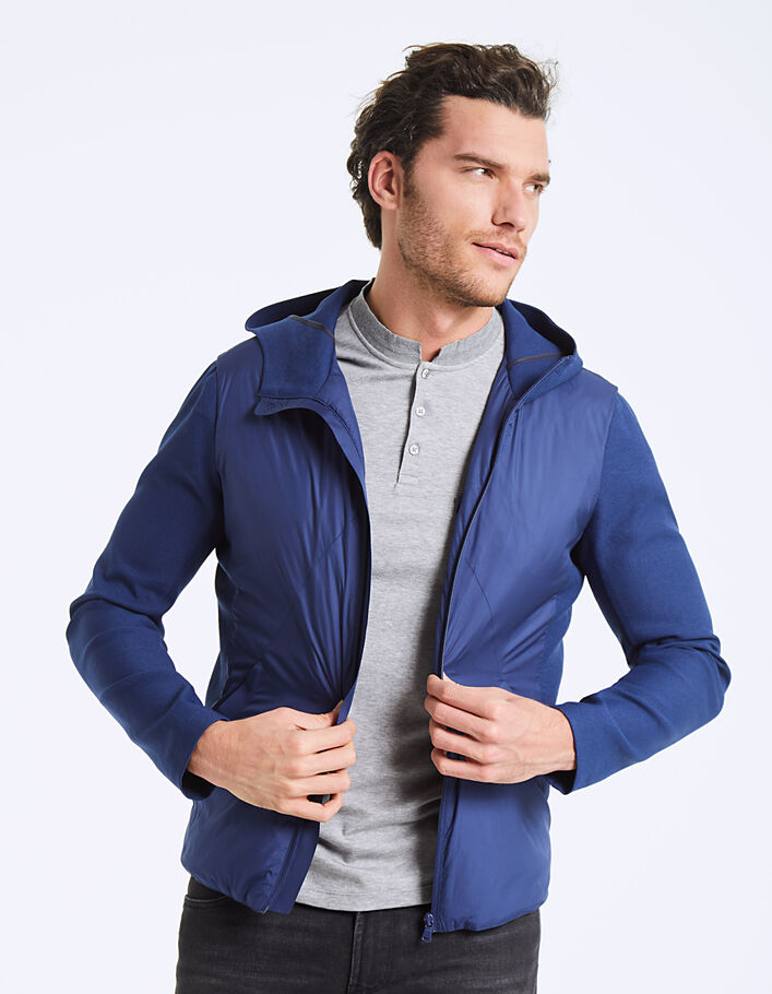Cárdigan-chaqueta índigo bi-materia con capucha Ultra Light Warmth Hombre - IKKS