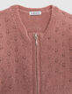 Open gebreid roze vest met rits voor babymeisje-2