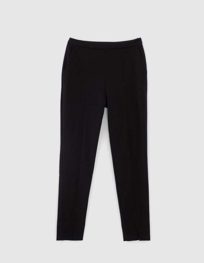 Slanke zwarte twill broek met split aan de voorkant dames-6