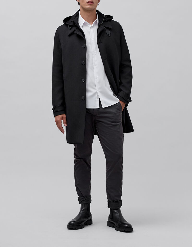 Men&rsquo;s black trench coat with detachable hood facing-2