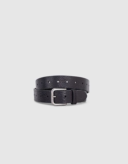 Men's black perforated calfskin leather belt