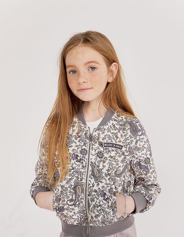 Girls’ ecru paisley print Ecovero® bomber jacket - IKKS