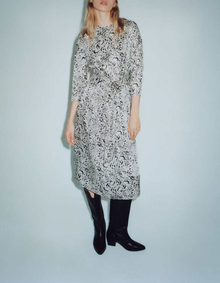Gebroken witte midi-jurk, dierenprint Dames-7