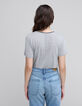 Tee-shirt gris d&eacute;cor cha&icirc;ne &agrave; l'encolure Femme-3