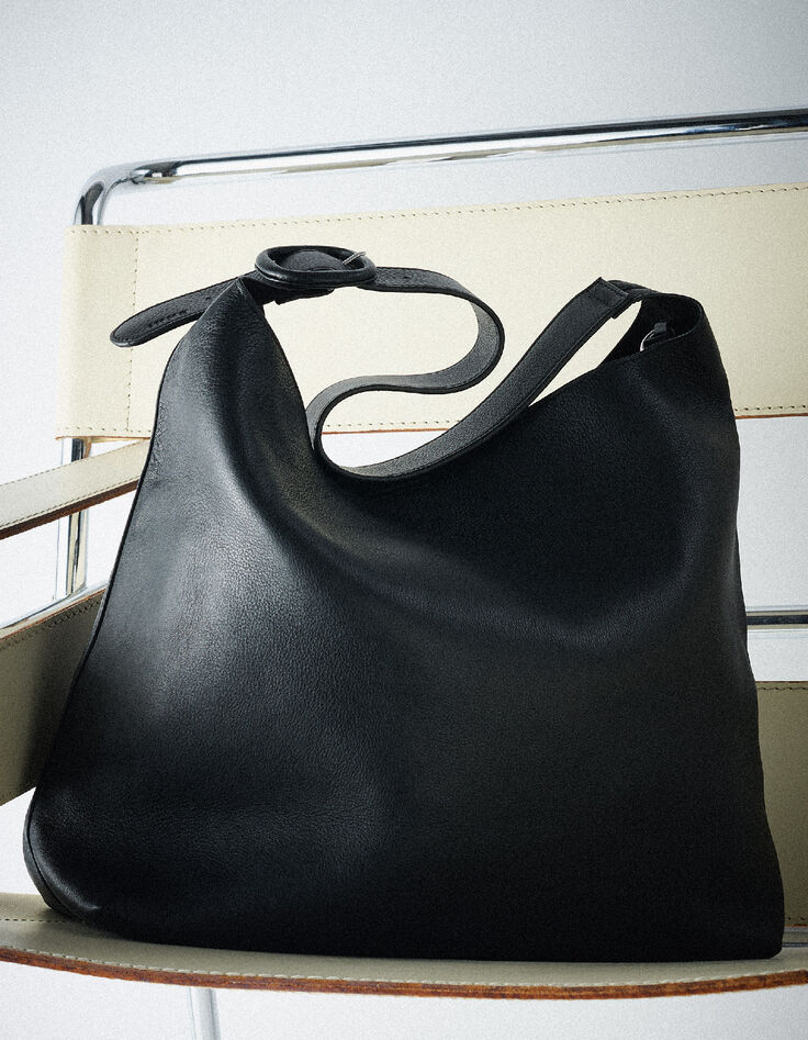 Sac noir cuir forme seau Taille L Femme -1