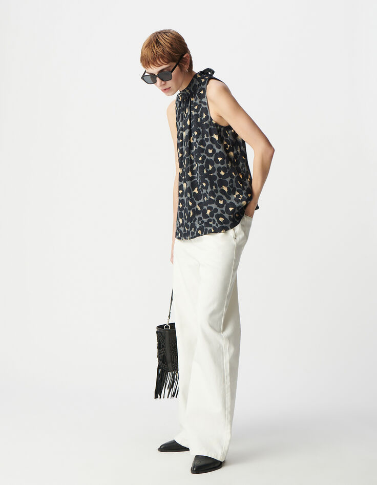 Top sans manches gris imprimé animalier Femme-1