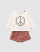Baby girls’ ecru T-shirt and rosewood shorts outfit-2