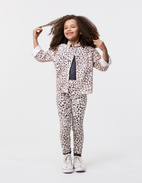 Girl's organic cotton pink and leopard reversible leggings - IKKS