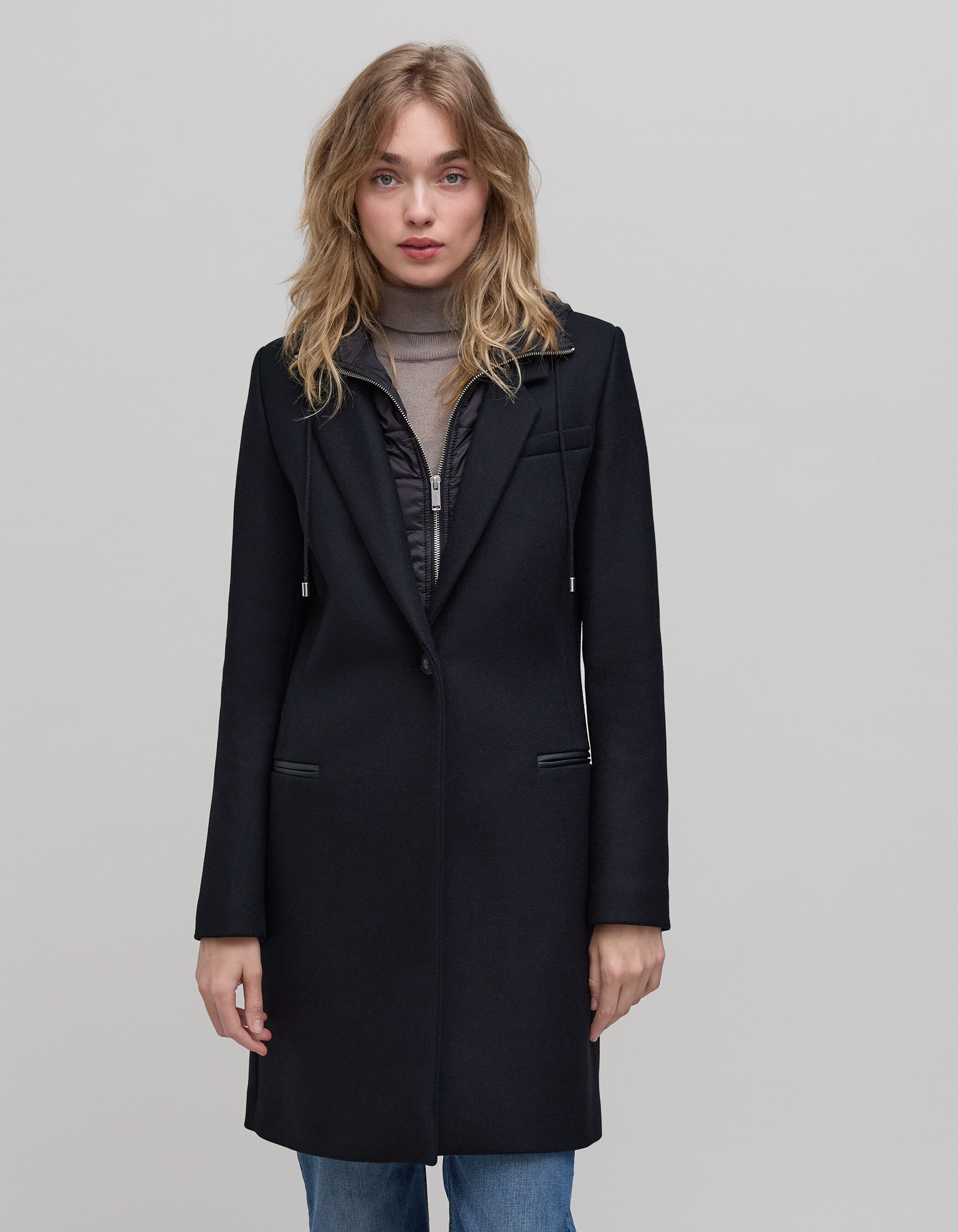 Manteau drap de laine a capuche femme IKKS