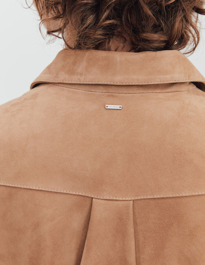 Women’s beige goatskin suede short jacket-6
