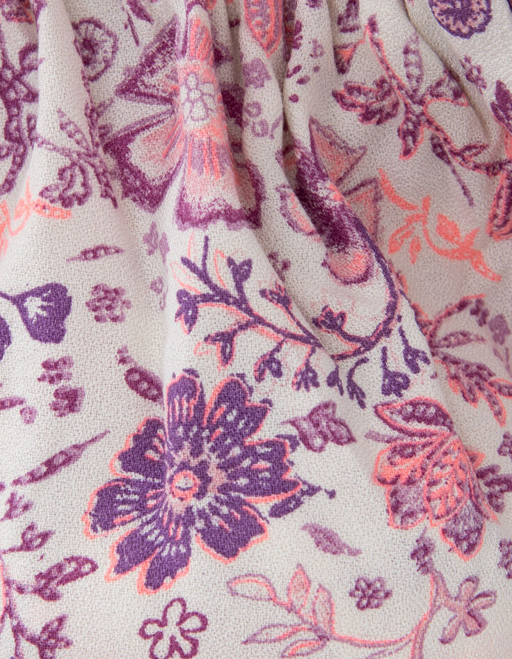 Gebroken witte rok lichtpaarse bloemenprint meisjes-6